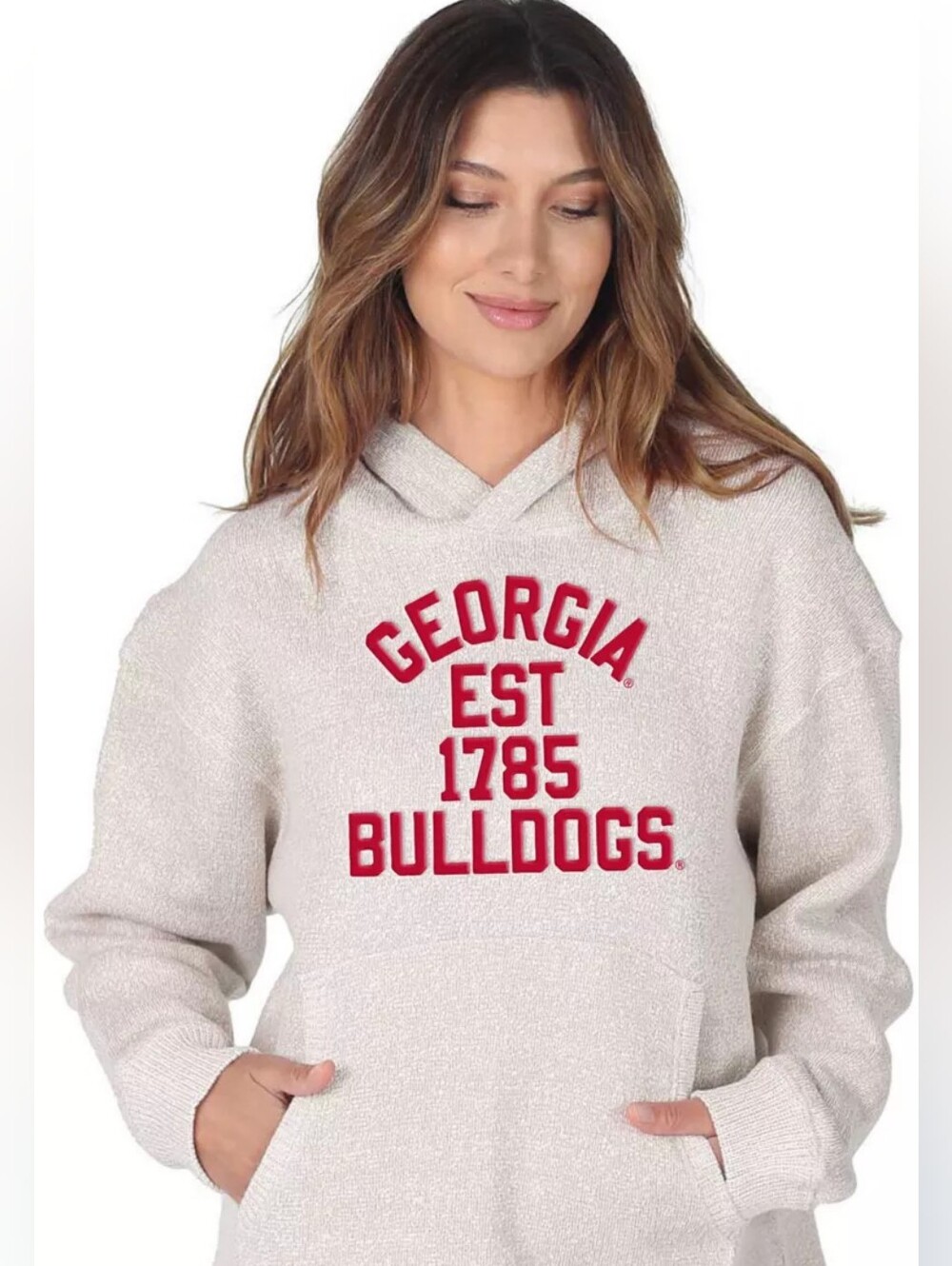 Chicka-D UGA Georgia Bulldogs Women S Cream Hoodie Sweatshirt Game Day